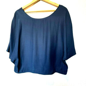VINCE Women's XS Blue Dolman Boat Neck Cropped Slouch 100% Silk Blouse Top Shirt
